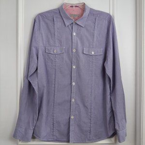 Ted Baker Button Up Gingham Shirt Men XL 5 Taperd Preppy Career Professional